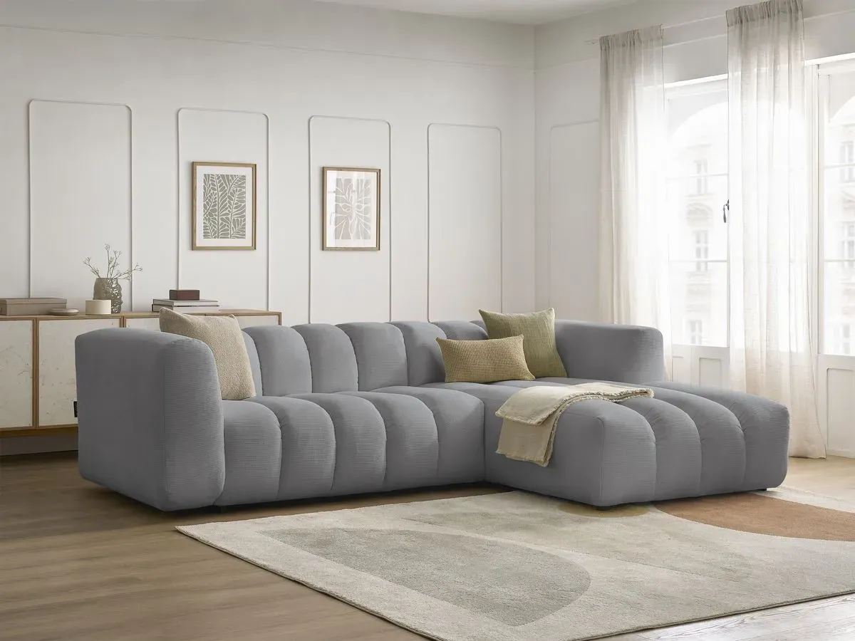 Canapé d'angle fixe TALIA tissu chiné gris clair  angle droit BOBOCHIC 3 places