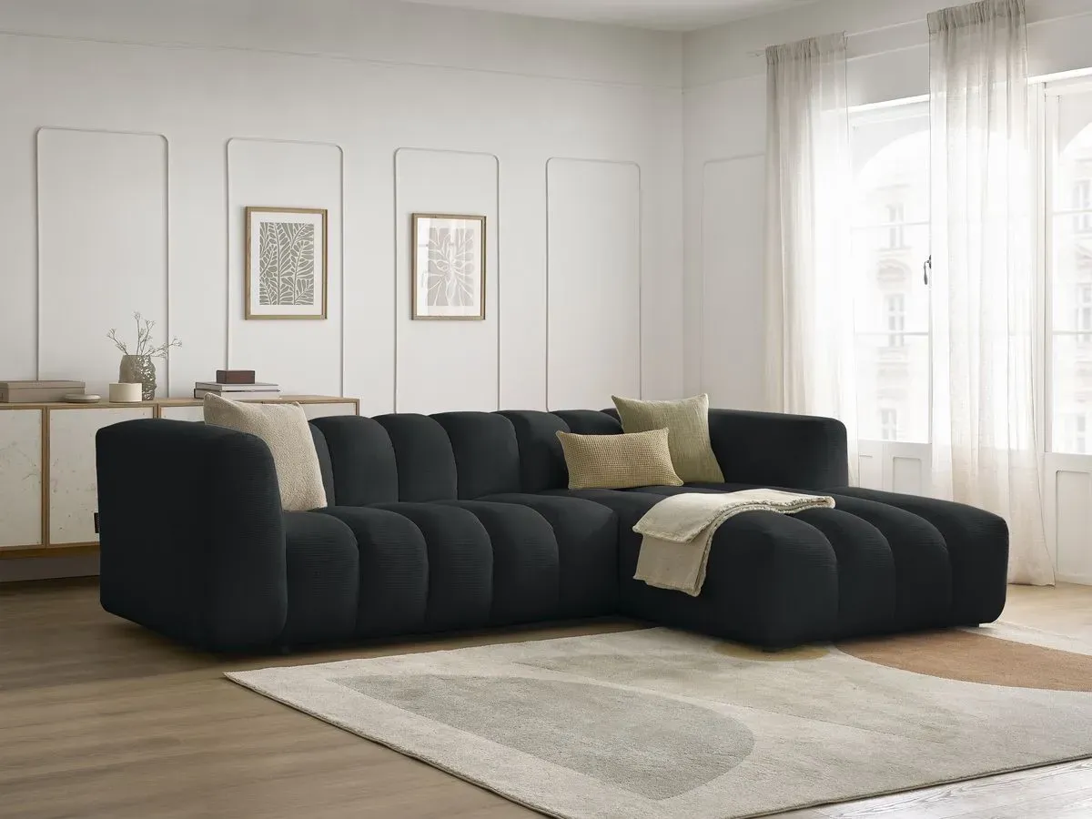 Canapé d'angle fixe TALIA tissu chiné noir  angle droit BOBOCHIC 3 places