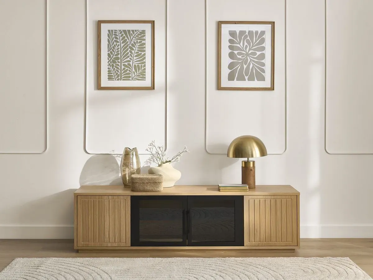 Meuble TV 4 portes 160 cm THEMYS placage chêne massif    BOBOCHIC