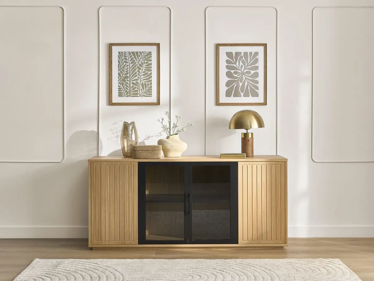 Buffet 4 portes 160 cm THEMYS placage chêne massif    BOBOCHIC