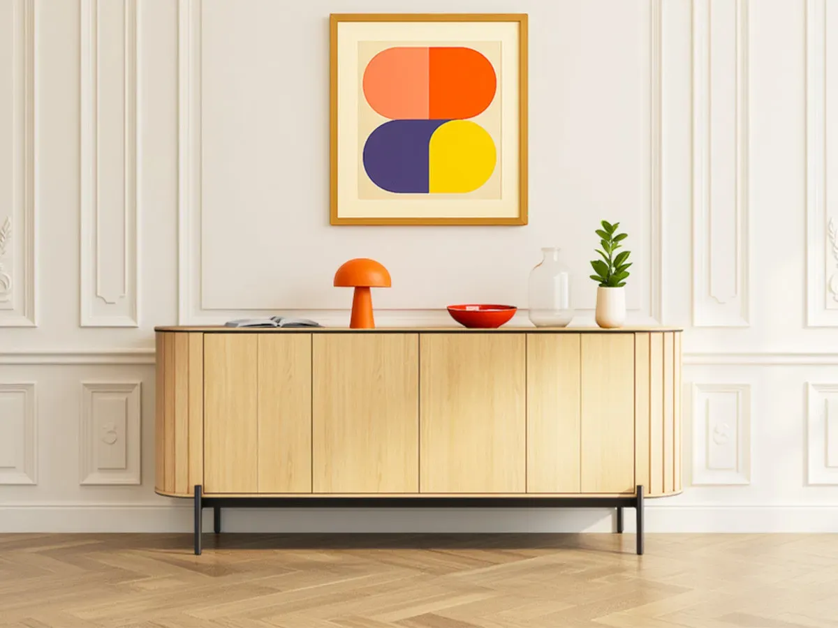 Buffet arrondi 4 portes 200 cm AMBOISE couleur chêne    BOBOCHIC