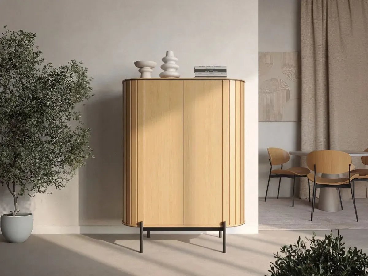 Buffet haut arrondi 2 portes 107 cm AMBOISE couleur chêne    BOBOCHIC