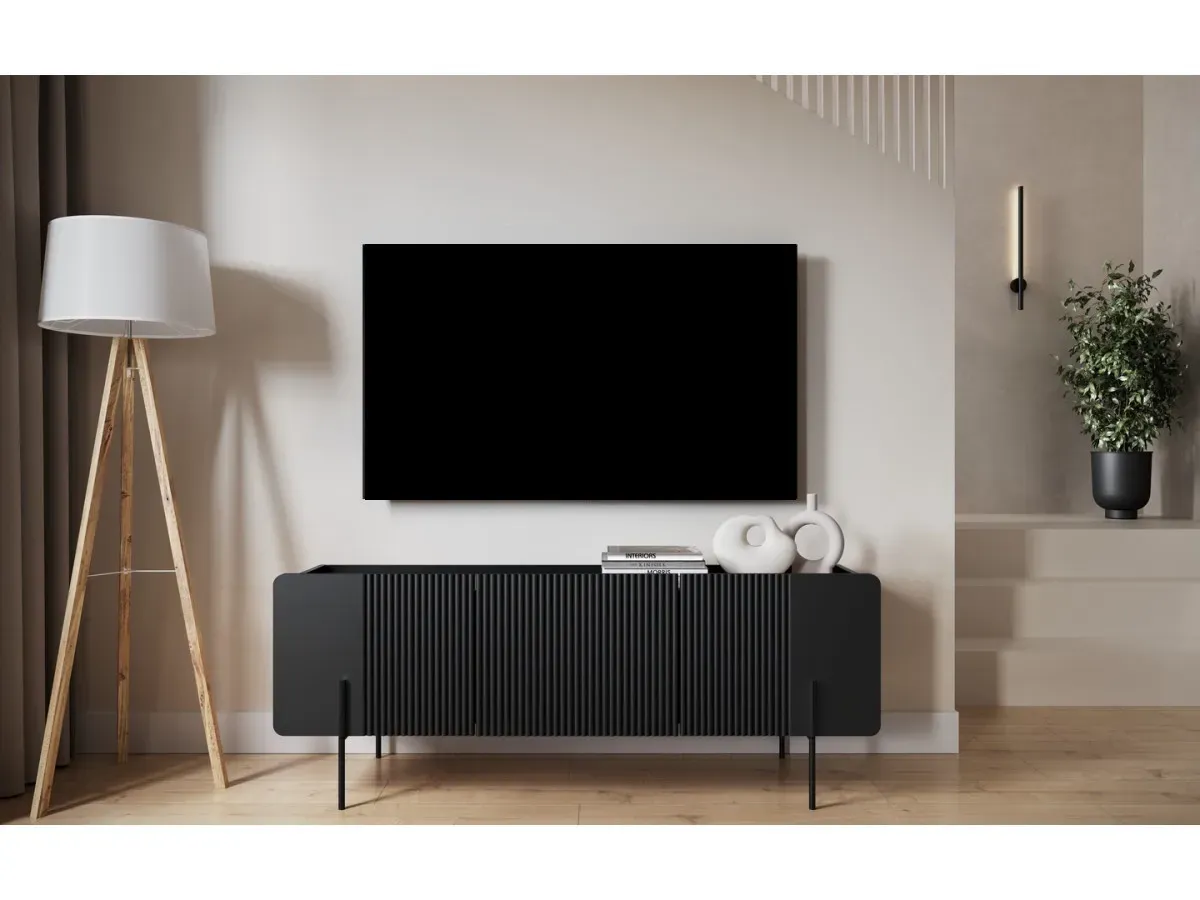 Meuble TV 2 portes 1 tiroir 150 cm MATHILDE pieds noirs    BOBOCHIC