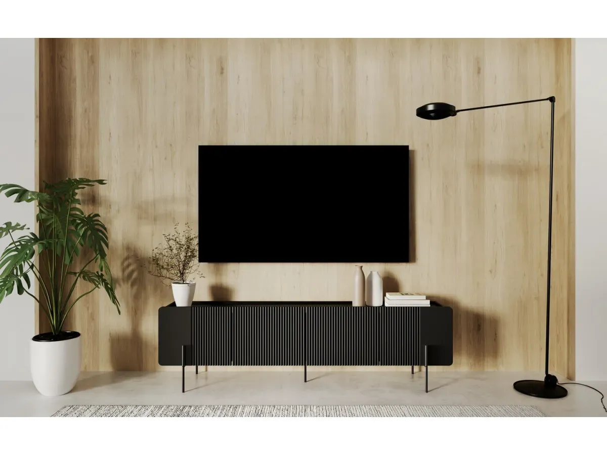 Meuble TV 2 portes 2 tiroirs 200 cm MATHILDE pieds noirs    BOBOCHIC