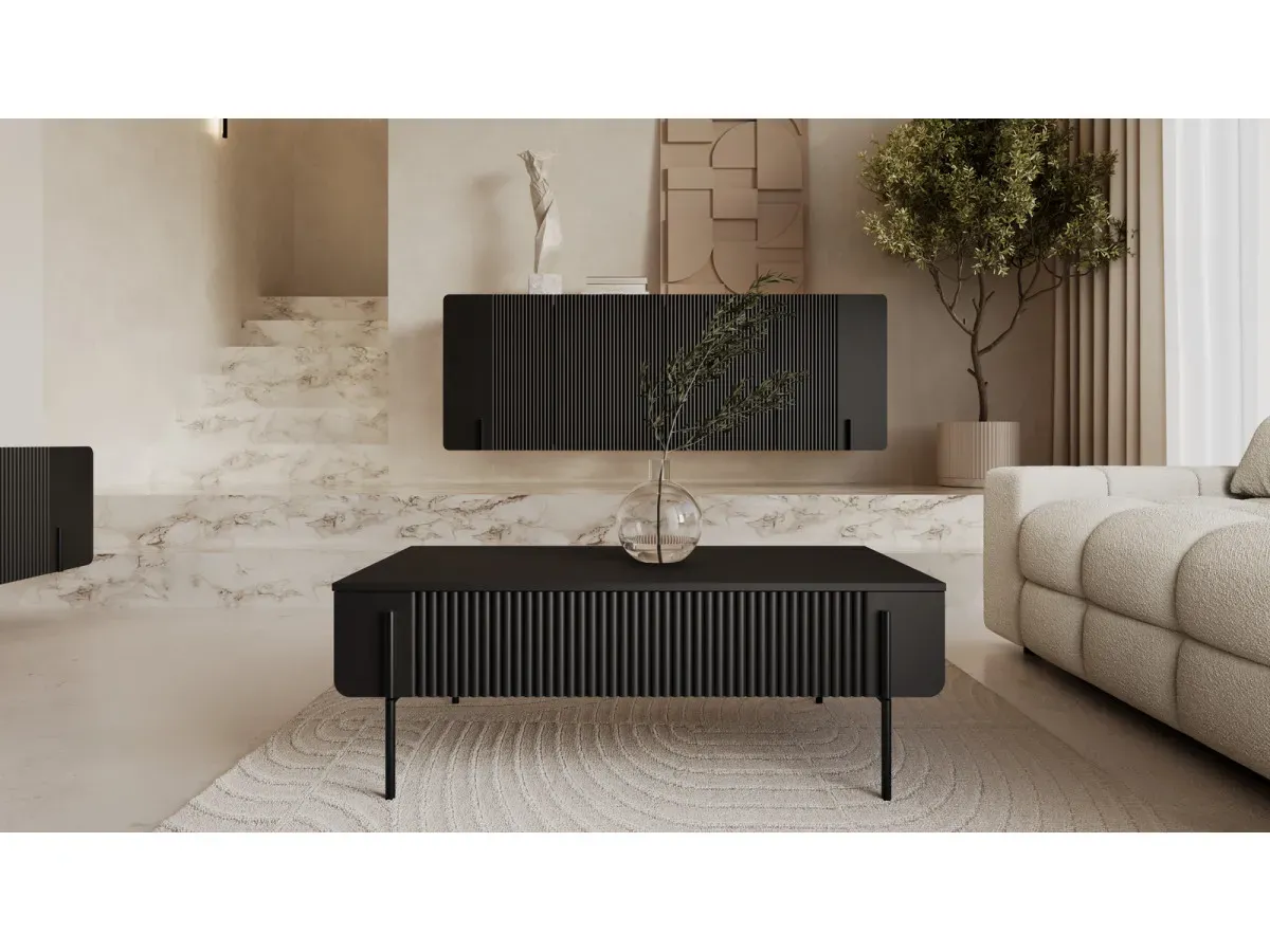 Table basse 2 tiroirs 100 cm MATHILDE pieds noirs    BOBOCHIC