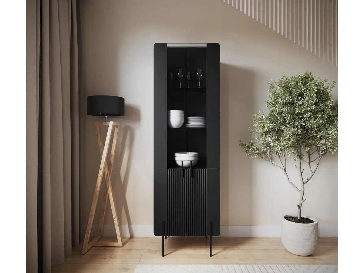 Meuble vitrine 2 portes H.190 cm MATHILDE pieds noirs    BOBOCHIC