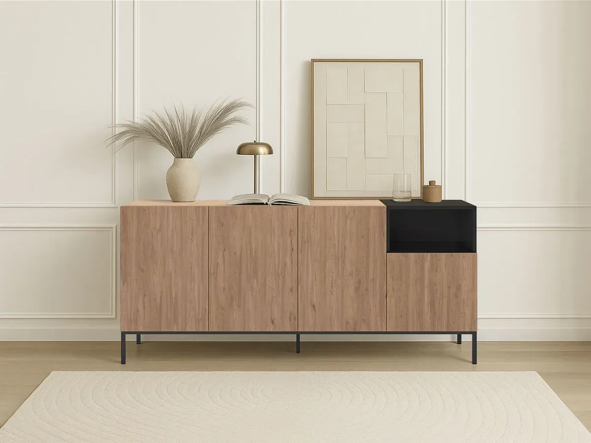 Buffet 4 portes 1 niche 180 cm CECILIA effet chêne    BOBOCHIC