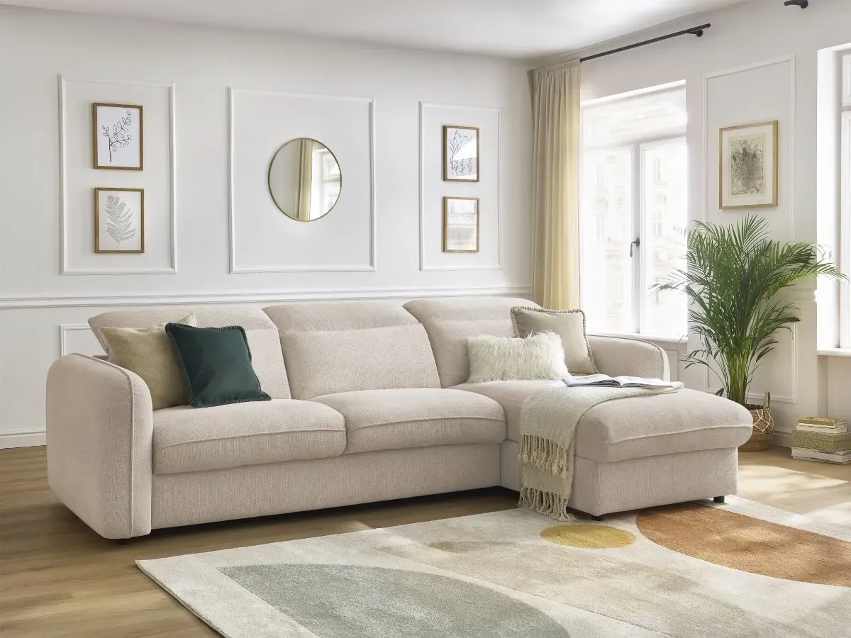 Canapé d'angle réversible convertible ouverture express coffre ACHILLE beige 140x200  BOBOCHIC 4 places
