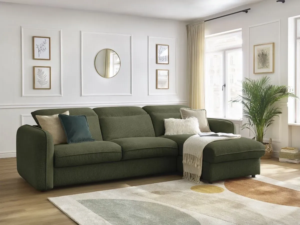 Canapé d'angle réversible convertible ouverture express coffre ACHILLE vert 160x200  BOBOCHIC 4 places