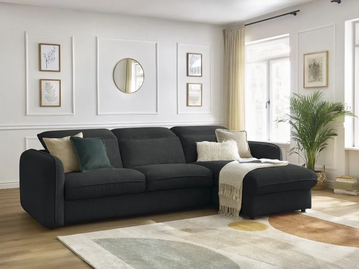 Canapé d'angle réversible convertible ouverture express coffre ACHILLE noir 160x200  BOBOCHIC 4 places