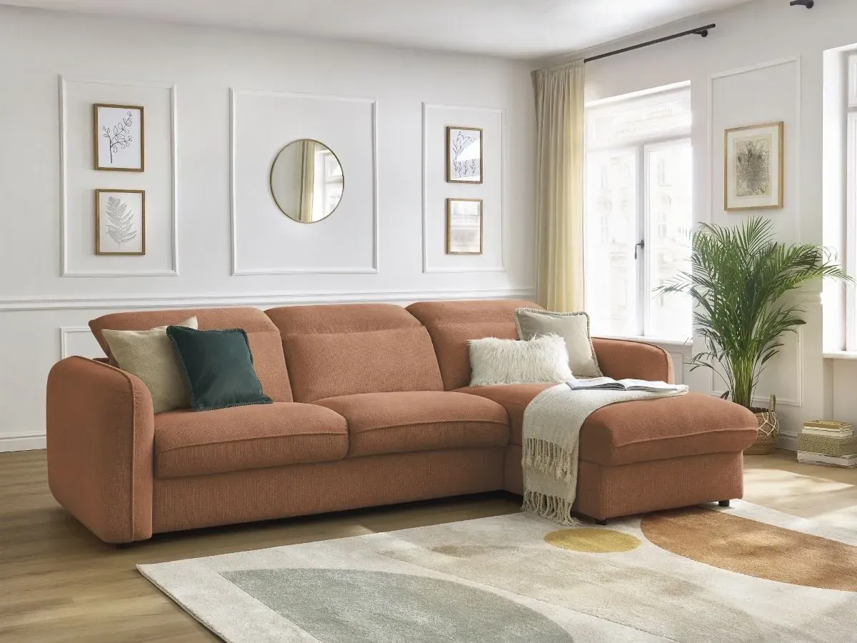 Canapé d'angle réversible convertible ouverture express coffre ACHILLE orange 140x200  BOBOCHIC 4 places