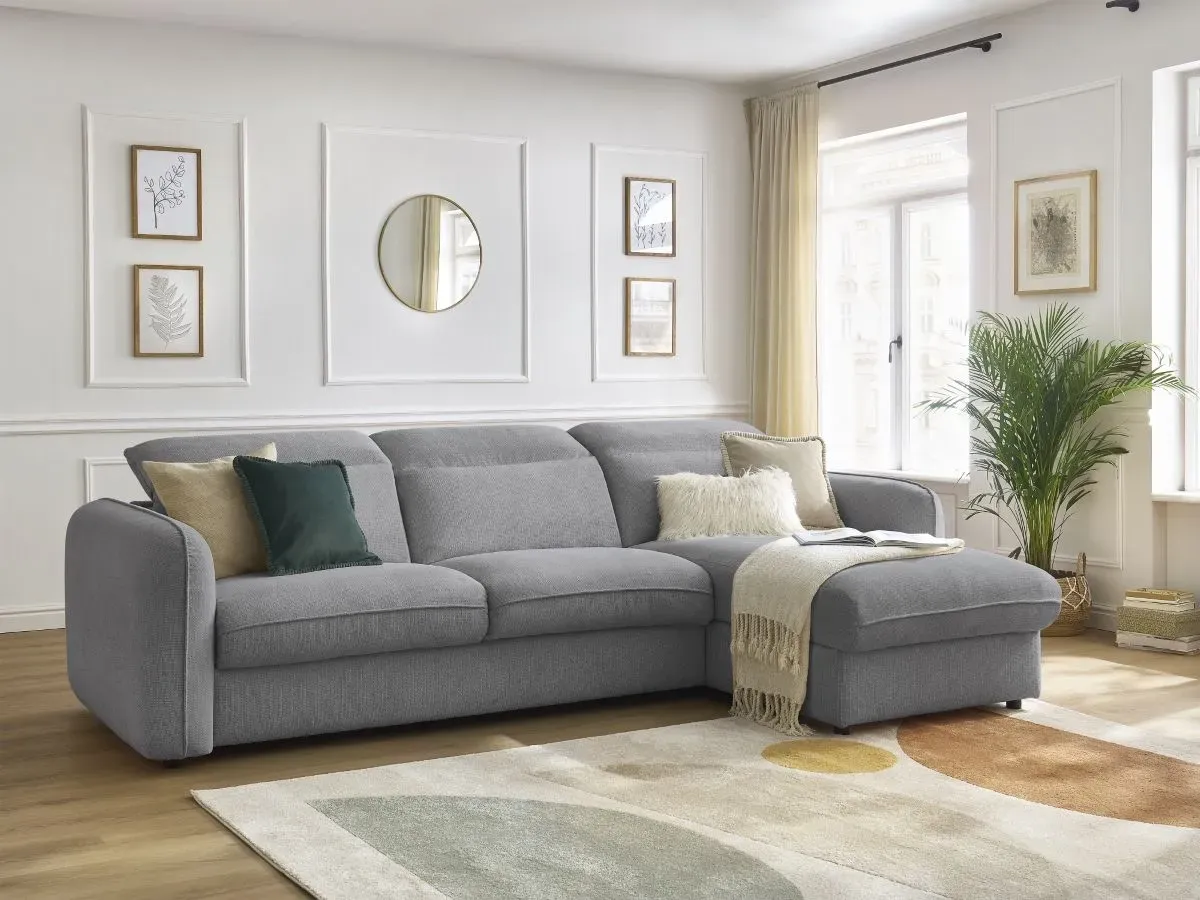 Canapé d'angle réversible convertible ouverture express coffre ACHILLE gris clair 140x200  BOBOCHIC 4 places