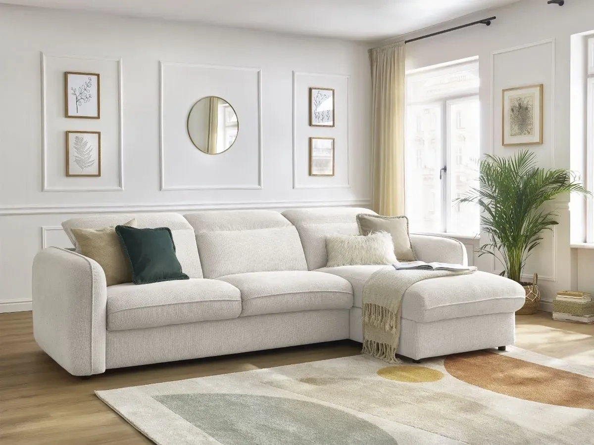 Canapé d'angle réversible convertible ouverture express coffre ACHILLE blanc 160x200  BOBOCHIC 4 places