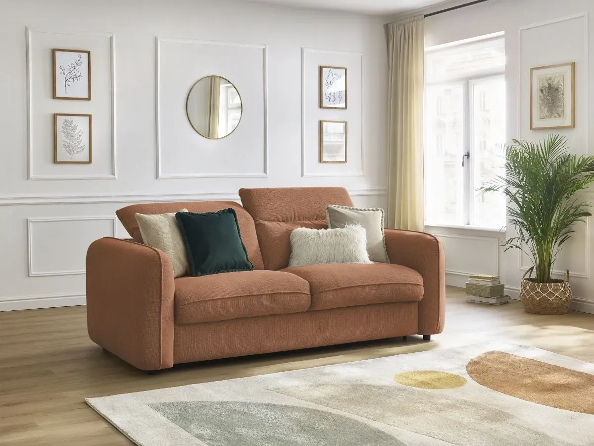 Canapé droit convertible ouverture express ACHILLE orange 140x200  BOBOCHIC 3 places