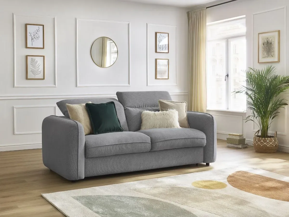 Canapé droit convertible ouverture express ACHILLE gris clair 140x200  BOBOCHIC 3 places