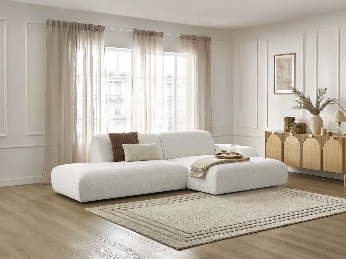 Canapé d'angle fixe SIRIUS tissu texturé blanc  angle droit BOBOCHIC 3 places