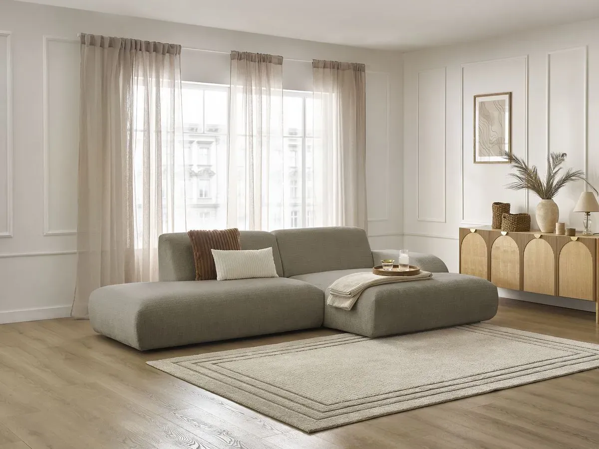 Canapé d'angle fixe SIRIUS tissu texturé taupe  angle droit BOBOCHIC 3 places