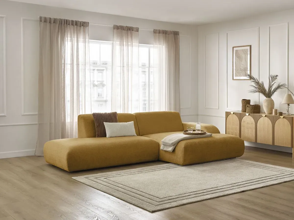 Canapé d'angle fixe SIRIUS tissu texturé jaune  angle droit BOBOCHIC 3 places