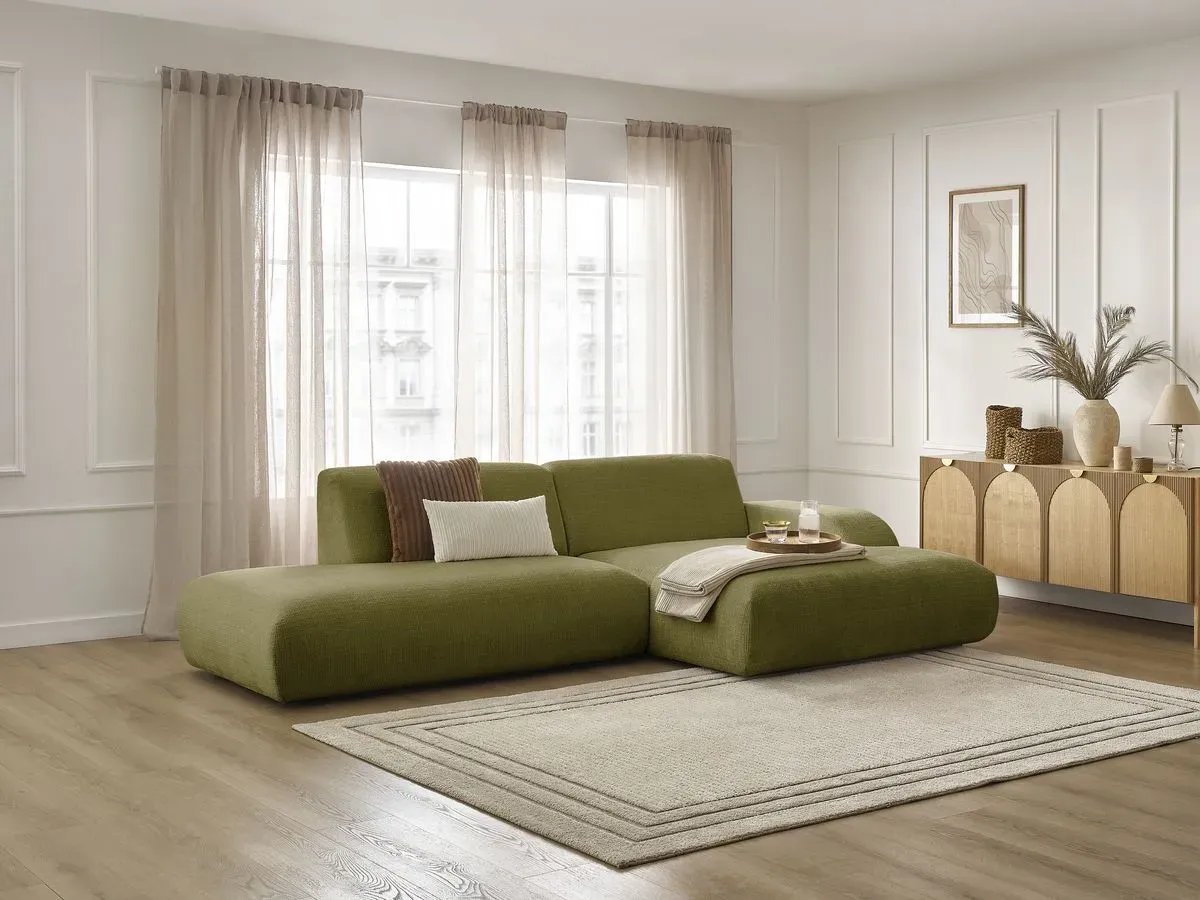 Canapé d'angle fixe SIRIUS tissu texturé vert  angle droit BOBOCHIC 3 places