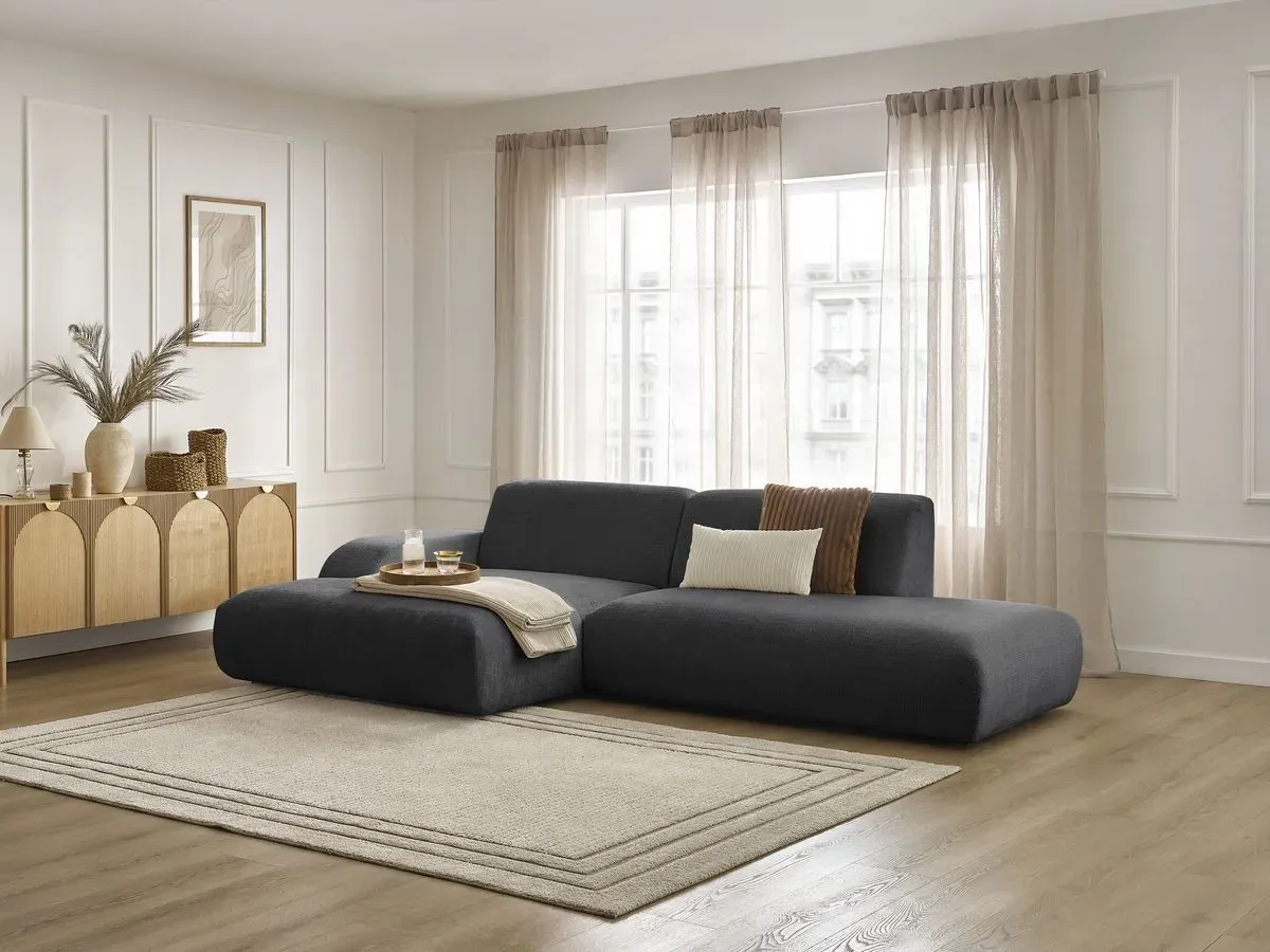 Canapé d'angle fixe SIRIUS tissu texturé noir  angle gauche BOBOCHIC 3 places