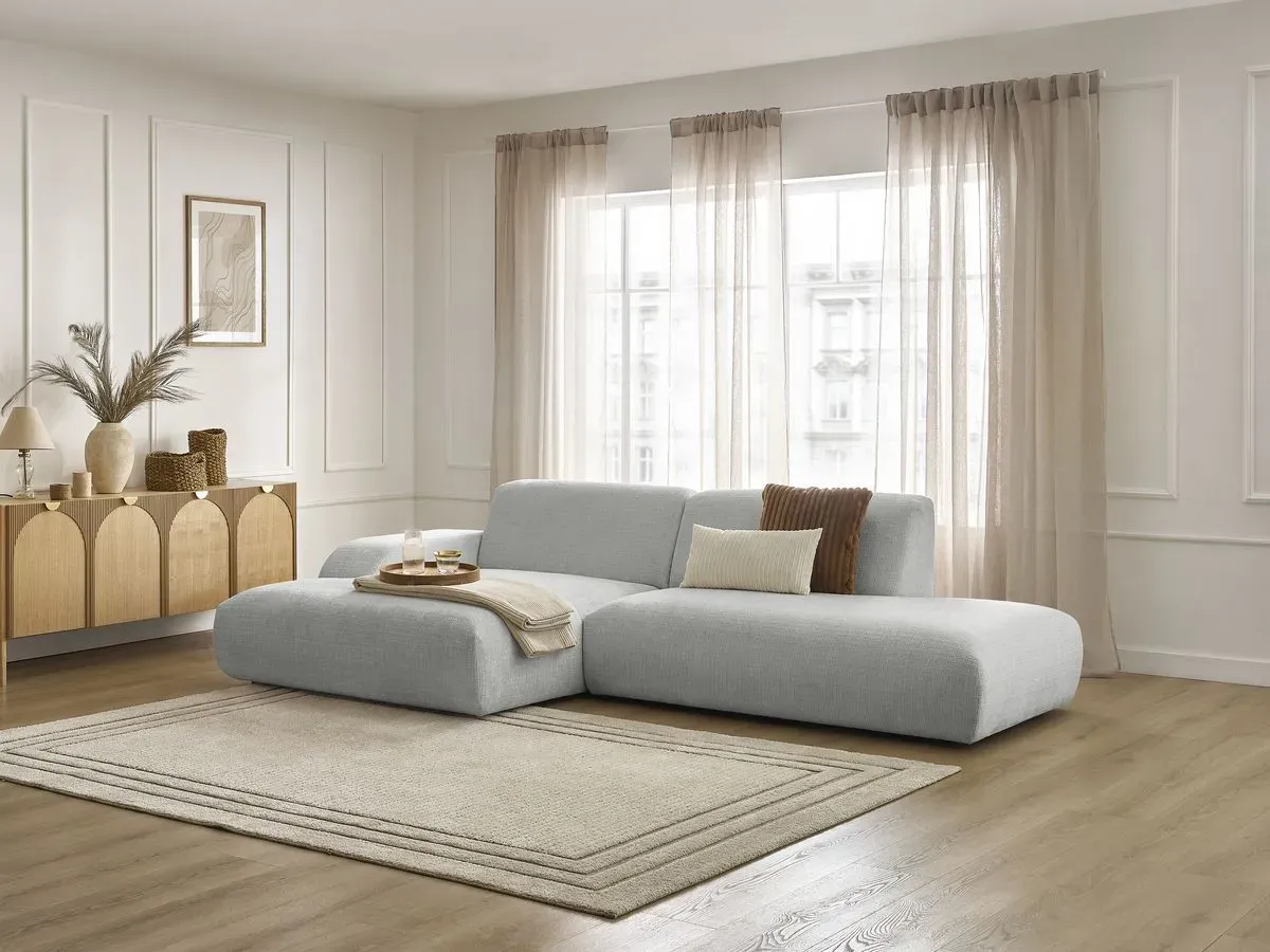 Canapé d'angle fixe SIRIUS tissu texturé gris clair  angle gauche BOBOCHIC 3 places