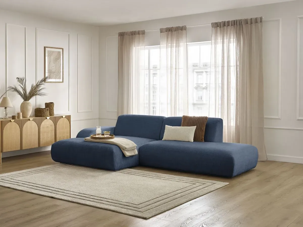 Canapé d'angle fixe SIRIUS tissu texturé bleu foncé  angle gauche BOBOCHIC 3 places