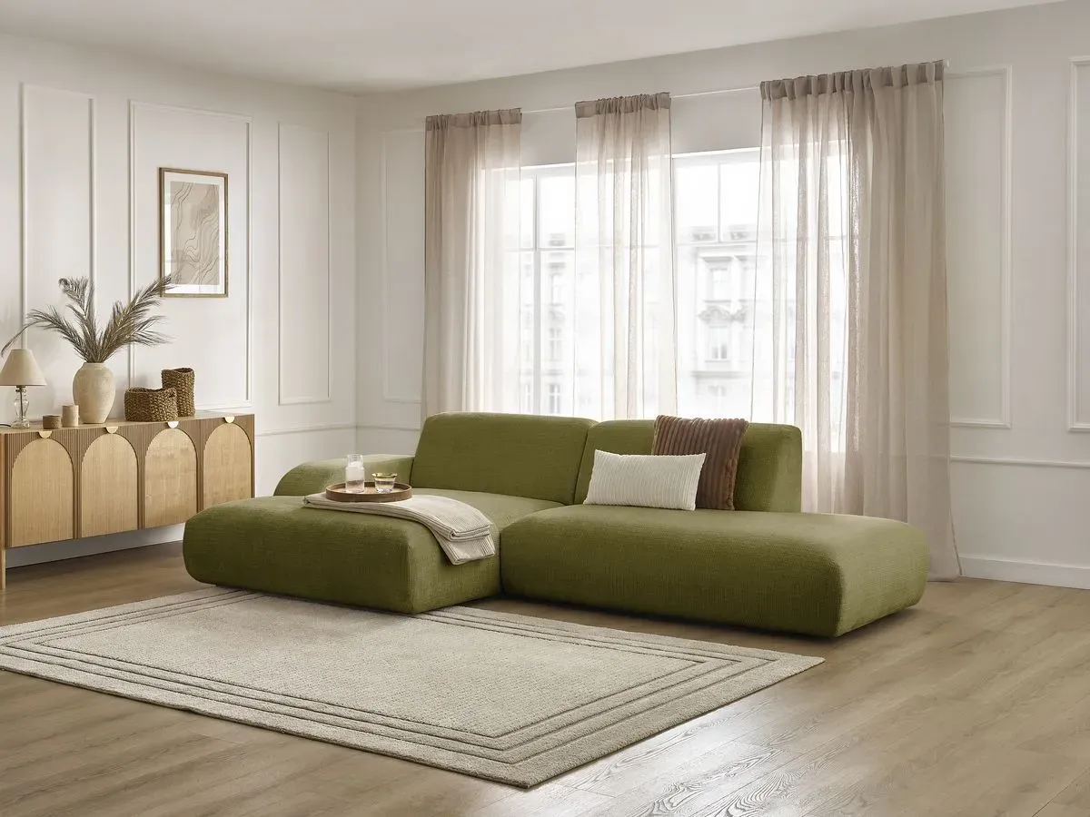 Canapé d'angle fixe SIRIUS tissu texturé vert  angle gauche BOBOCHIC 3 places