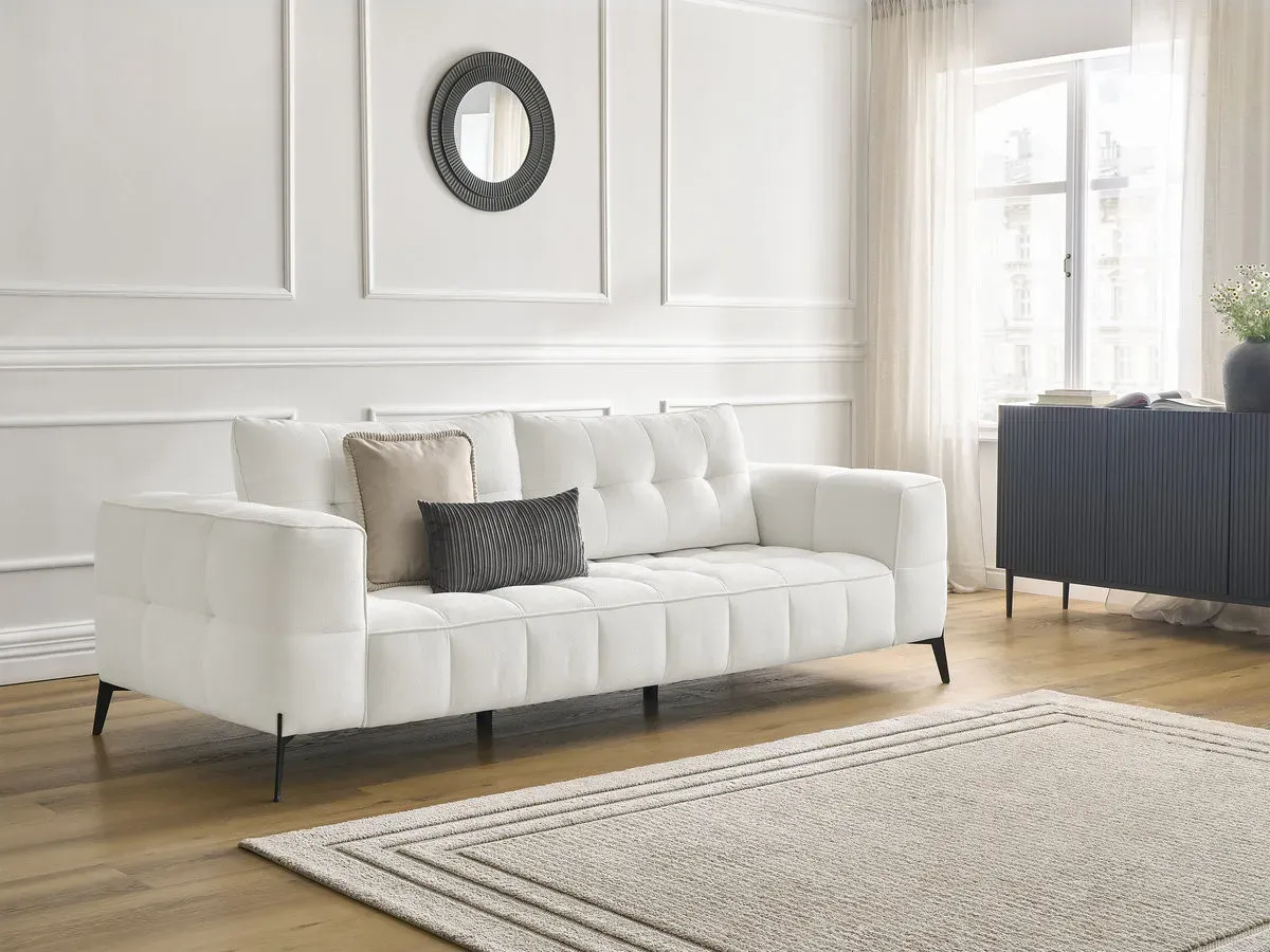 Canapé droit fixe 3 places ANIS tissu texturé blanc   BOBOCHIC