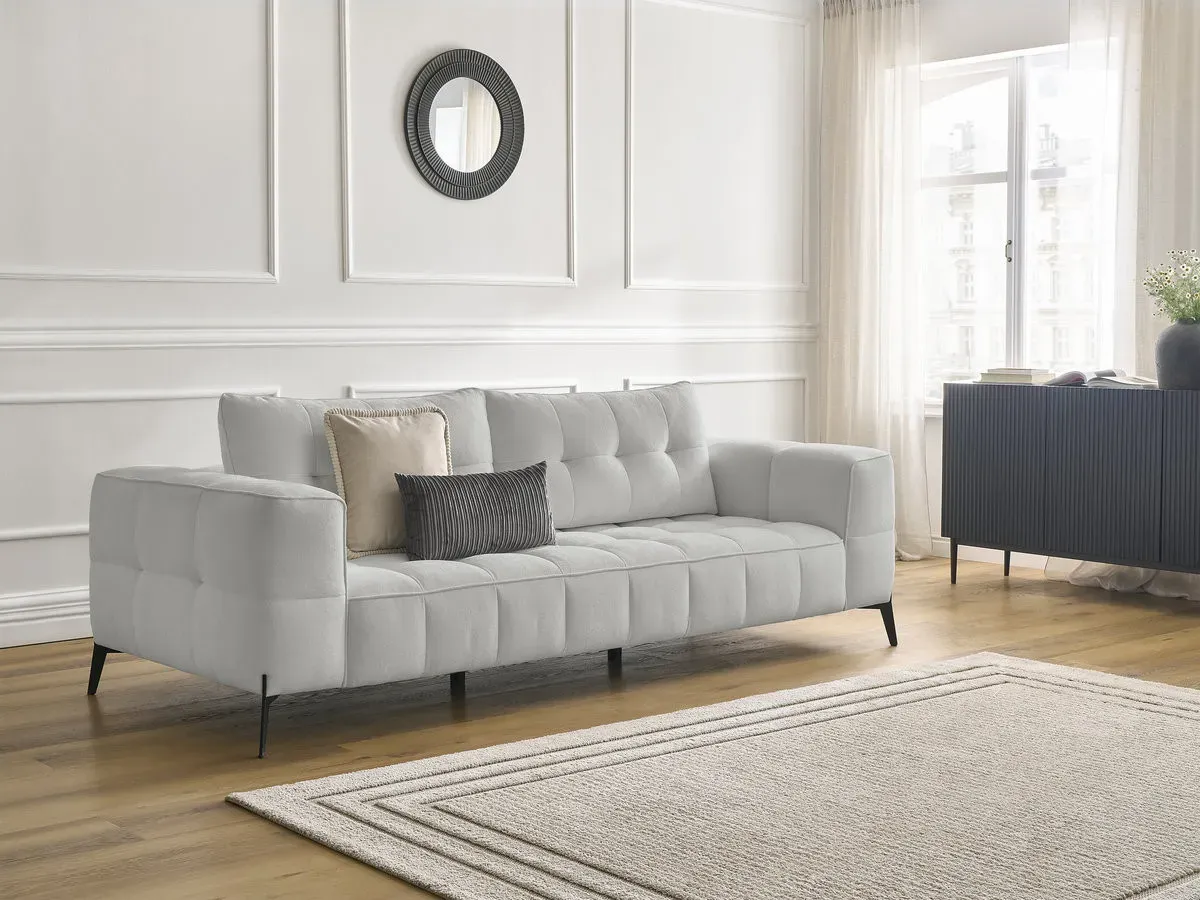 Canapé droit fixe 3 places ANIS tissu texturé gris clair   BOBOCHIC