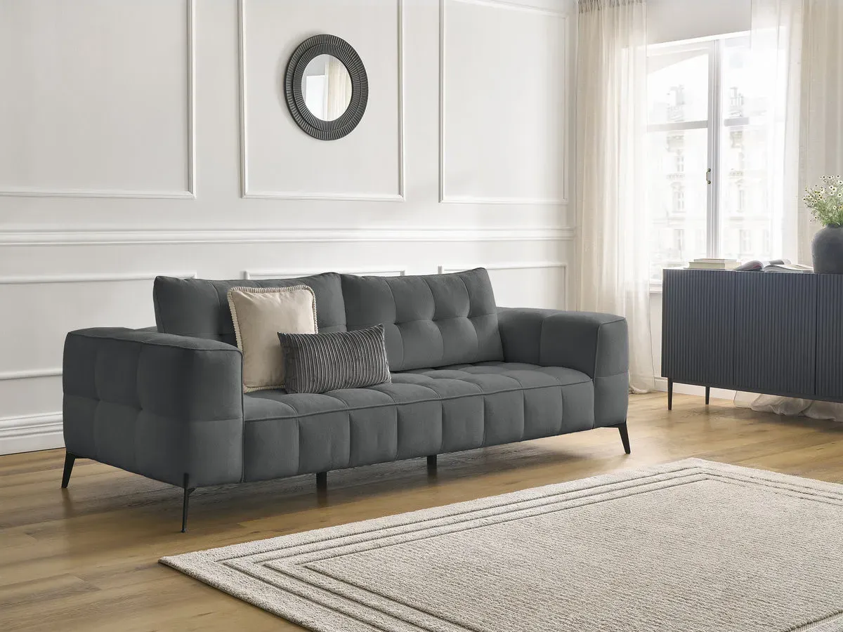 Canapé droit fixe 3 places ANIS tissu texturé gris foncé   BOBOCHIC