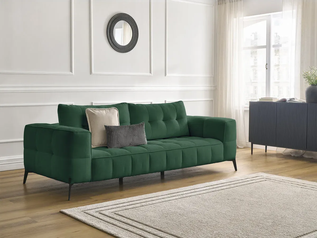Canapé droit fixe 3 places ANIS tissu texturé vert   BOBOCHIC