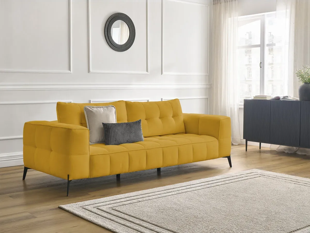 Canapé droit fixe 3 places ANIS tissu texturé jaune   BOBOCHIC
