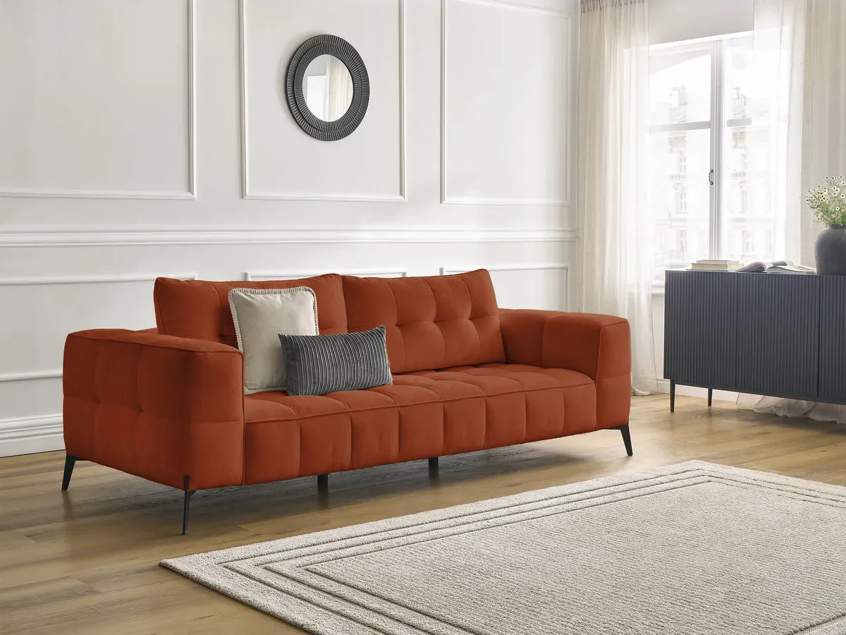 Canapé droit fixe 3 places ANIS tissu texturé orange   BOBOCHIC