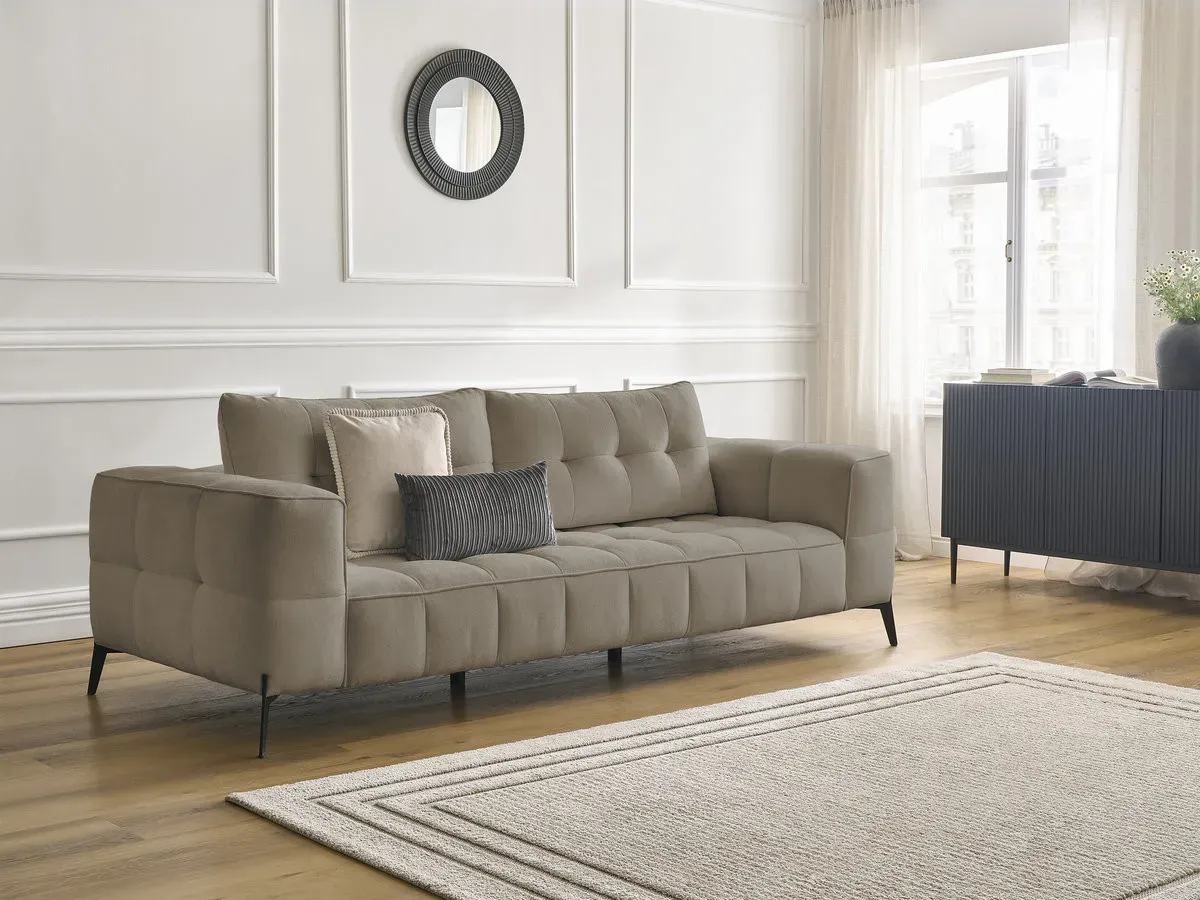 Canapé droit fixe 3 places ANIS tissu texturé taupe   BOBOCHIC