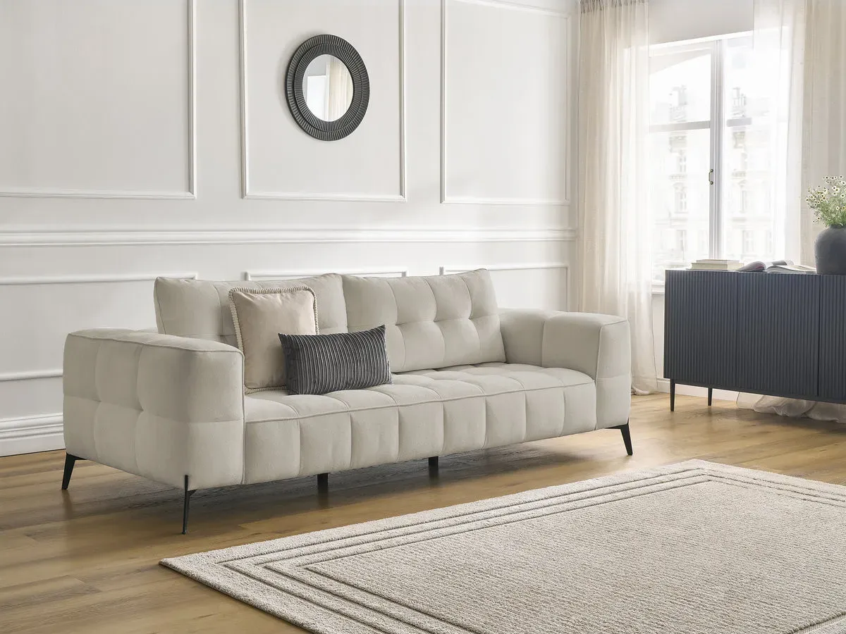 Canapé droit fixe 3 places ANIS tissu texturé beige   BOBOCHIC