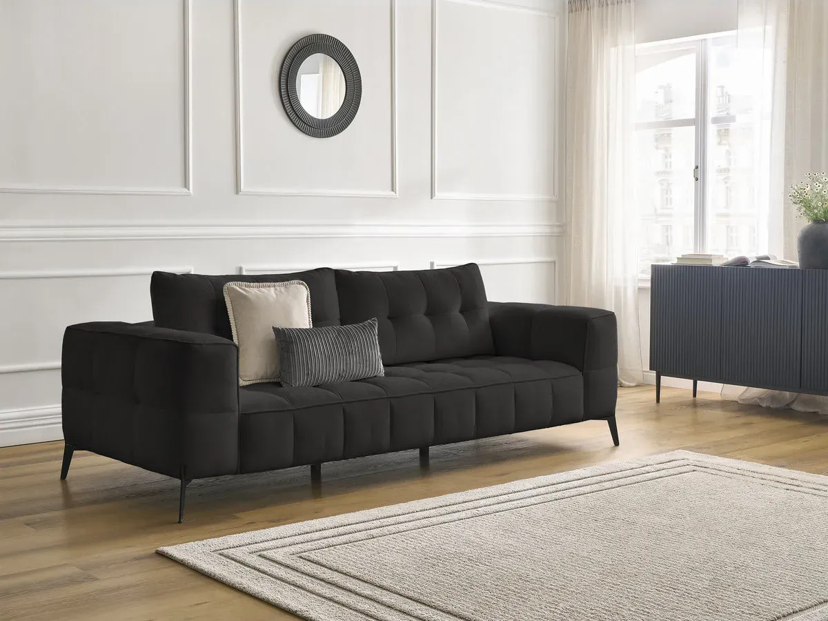 Canapé droit fixe 3 places ANIS tissu texturé noir   BOBOCHIC