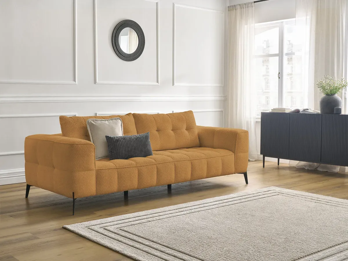 Canapé droit fixe 3 places ANIS tissu bouclette jaune   BOBOCHIC