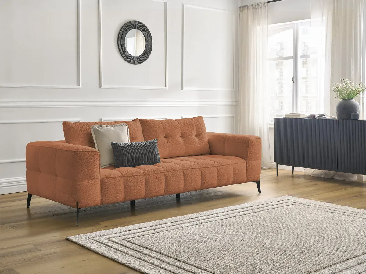 Canapé droit fixe 3 places ANIS tissu bouclette orange   BOBOCHIC