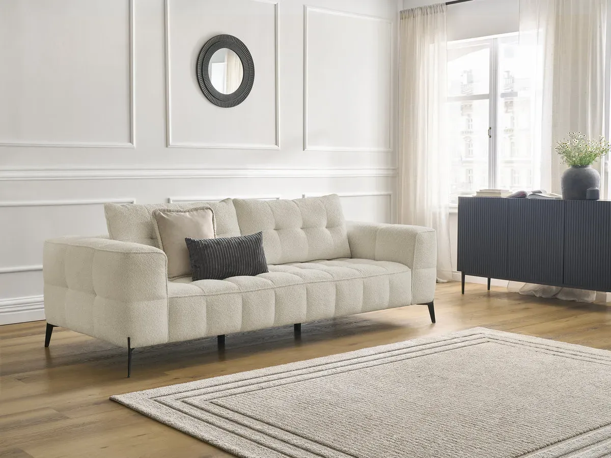 Canapé droit fixe 3 places ANIS tissu bouclette beige   BOBOCHIC