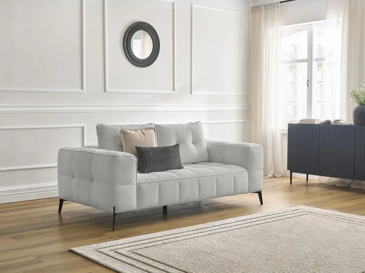 Canapé droit fixe 2 places ANIS tissu texturé gris clair   BOBOCHIC