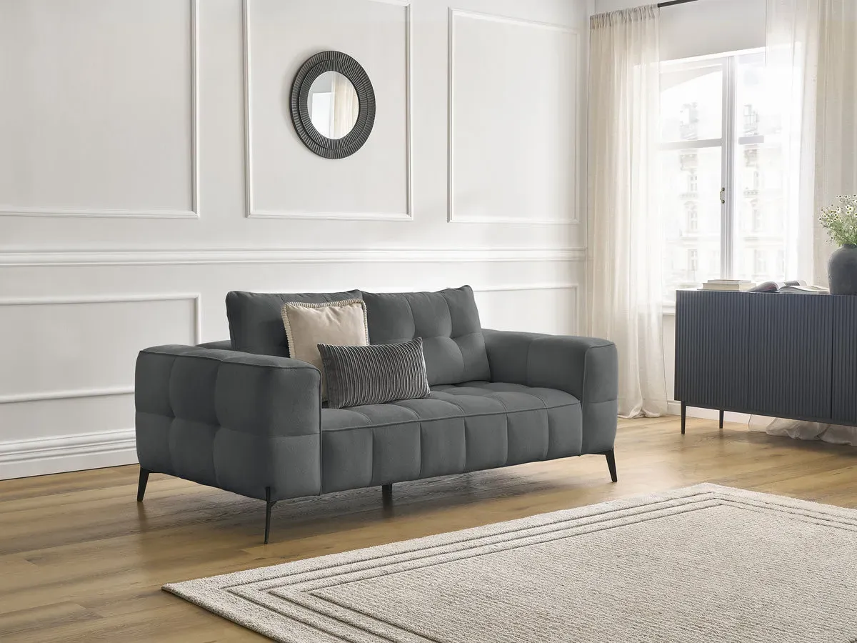 Canapé droit fixe 2 places ANIS tissu texturé gris foncé   BOBOCHIC