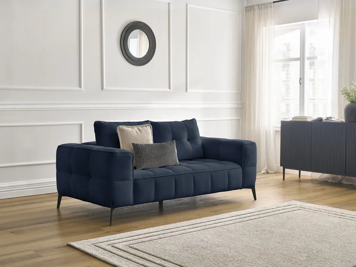 Canapé droit fixe 2 places ANIS tissu texturé bleu   BOBOCHIC