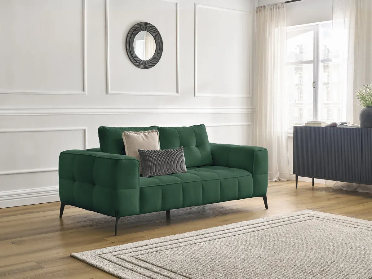 Canapé droit fixe 2 places ANIS tissu texturé vert   BOBOCHIC