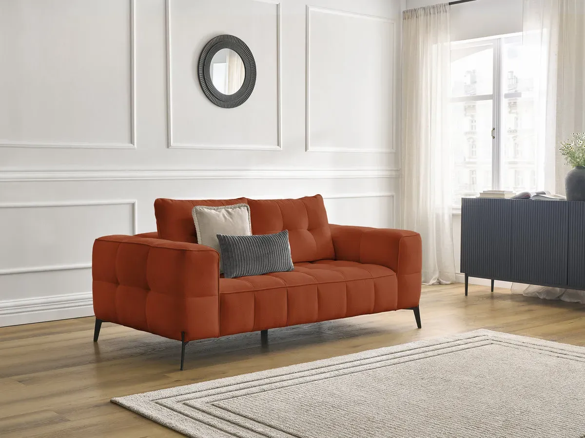 Canapé droit fixe 2 places ANIS tissu texturé orange   BOBOCHIC