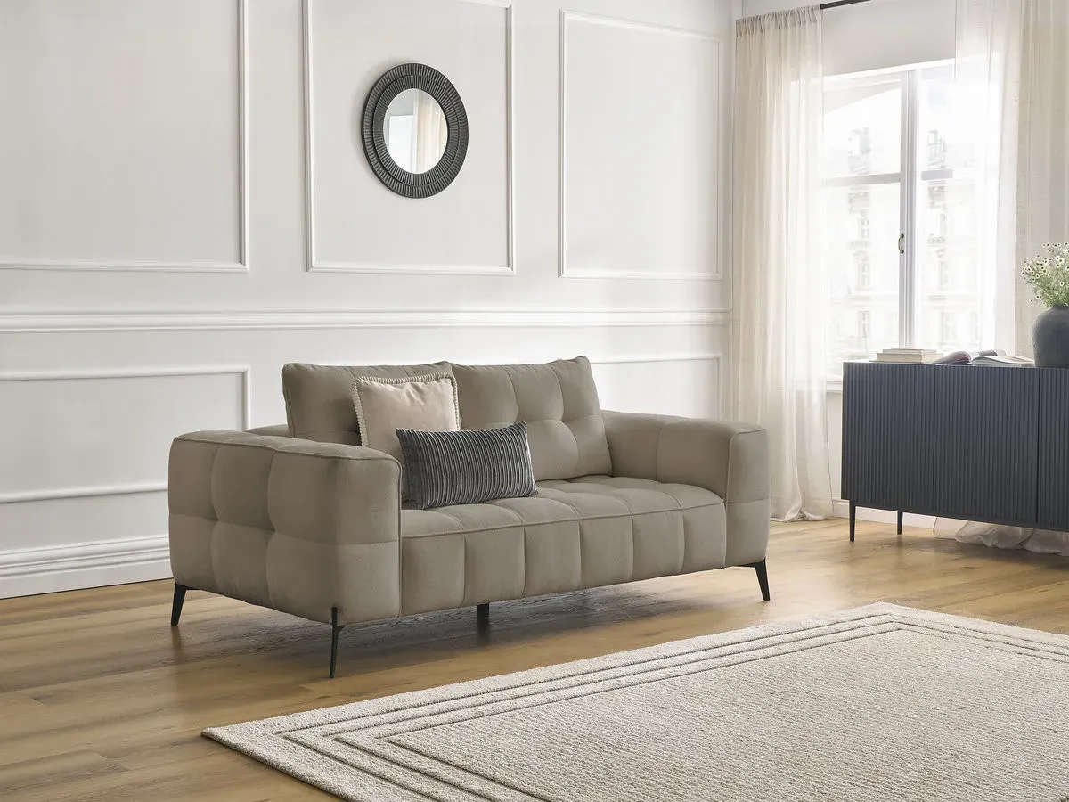 Canapé droit fixe 2 places ANIS tissu texturé taupe   BOBOCHIC