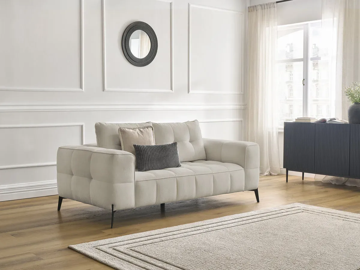 Canapé droit fixe 2 places ANIS tissu texturé beige   BOBOCHIC