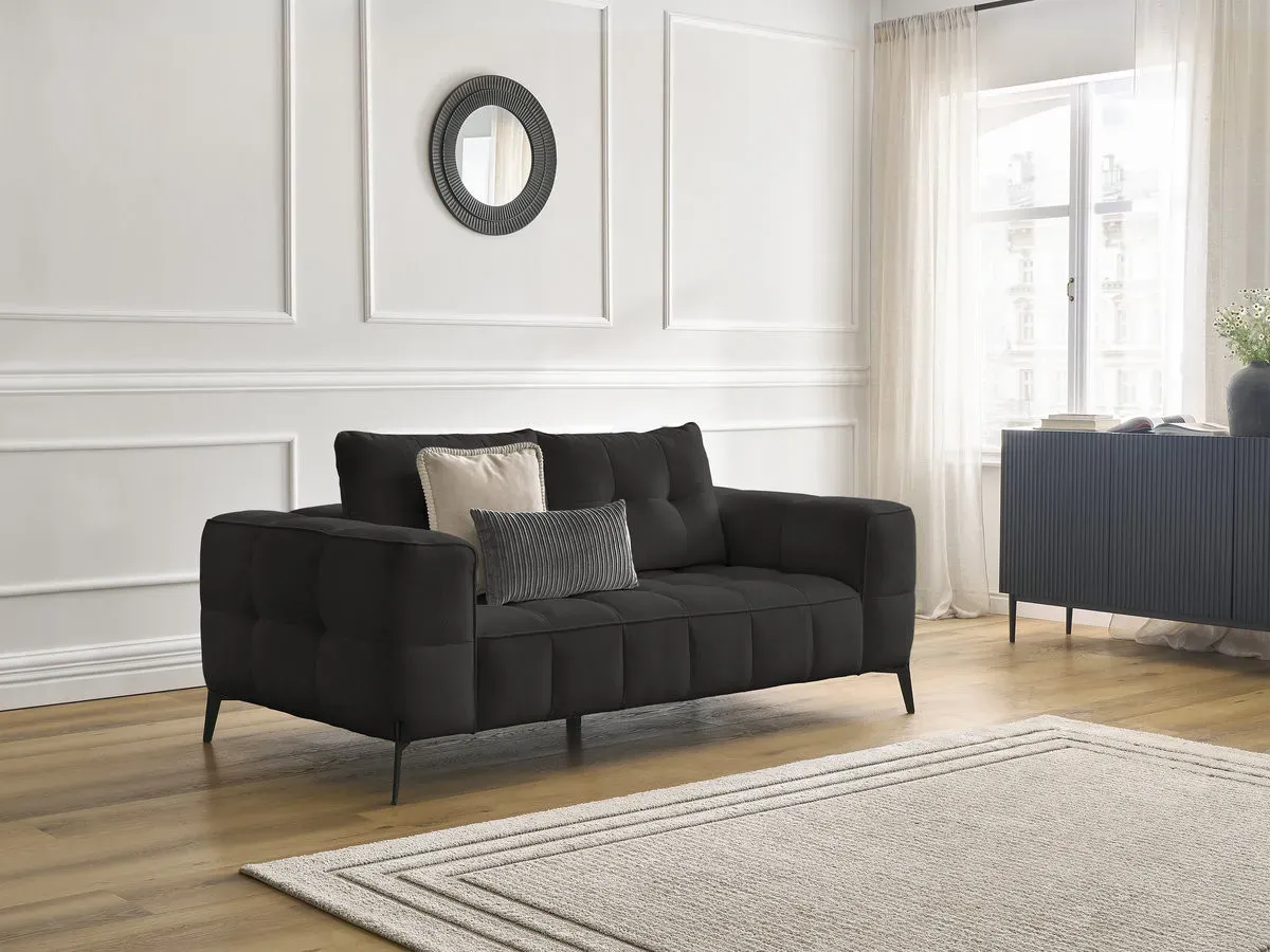 Canapé droit fixe 2 places ANIS tissu texturé noir   BOBOCHIC