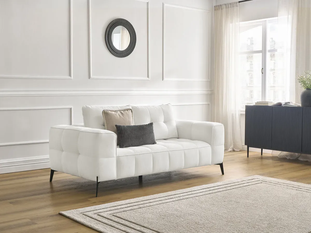 Canapé droit fixe 2 places ANIS tissu texturé blanc   BOBOCHIC