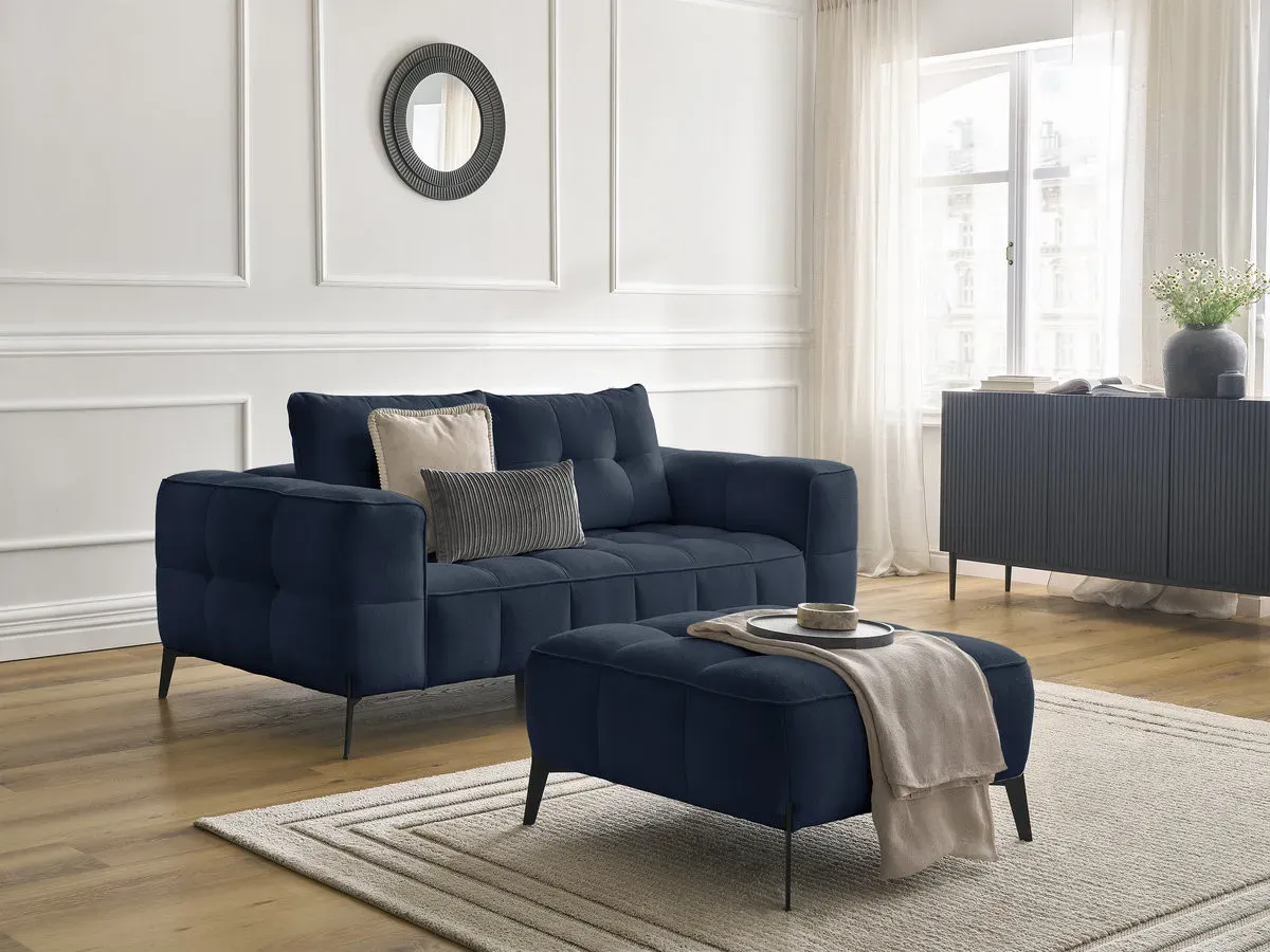 Canapé droit fixe 2 places ANIS tissu texturé avec pouf bleu   BOBOCHIC