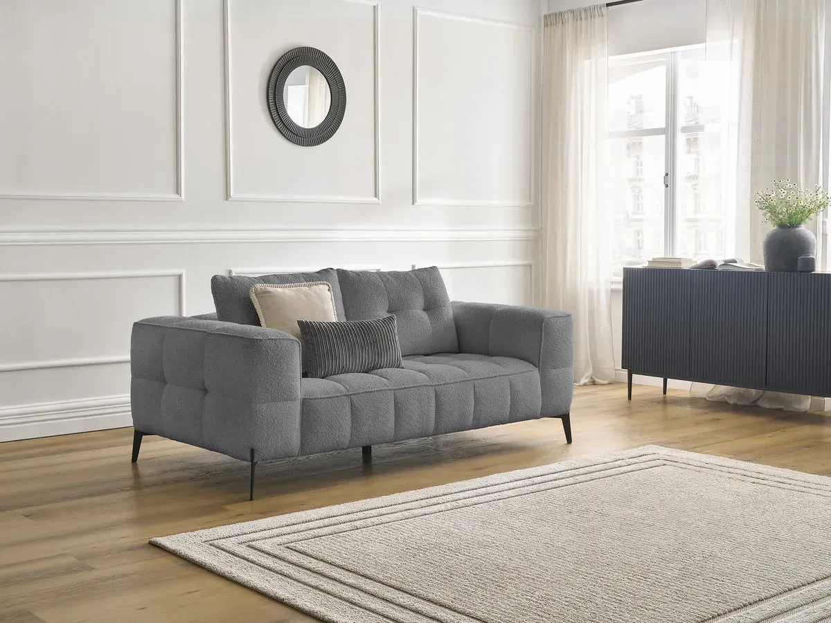 Canapé droit fixe 2 places ANIS tissu bouclette gris foncé   BOBOCHIC